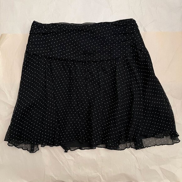 Express Y2K Black & White Polka Dot Silk Mini Skirt – Size 0 - Picture 2 of 10